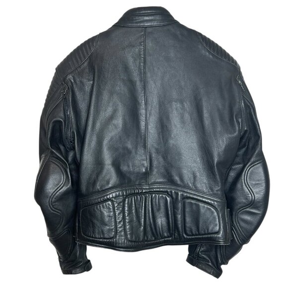 Vtg Teknic Black Leather Motorcycle Jacket Men’s Sz 40/50 Padded Biker Cafe Race - Picture 3 of 14